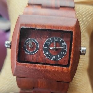 Elegant Wooden Dual Dial Watch